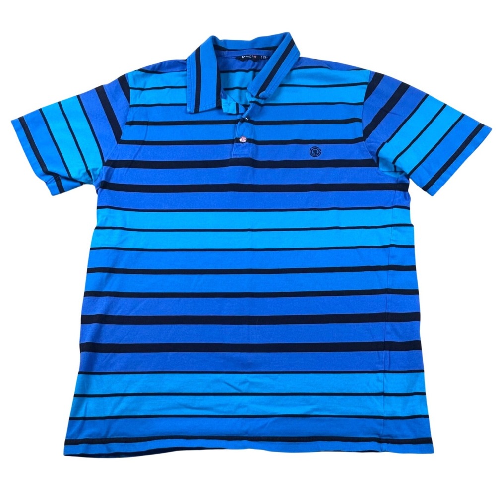 Element Mens XL Blue Striped Short Sleeve Cotton Polo Shirt Skateboarding Logo